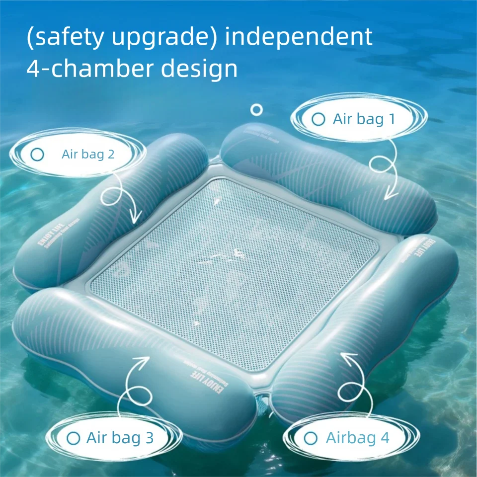 New Inflatable Pool Floats with 4 Independent Air Chambers 110*100cm,Foldable Mesh Floating Bed for Adults,Summer Raft FY-4
