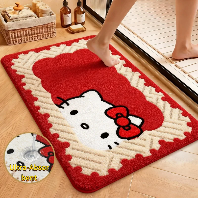 Hello Kitty Faux Cashmere Bath Mat Absorbent Non‑Slip Bathroom Door Rug Cute Cartoon Floor Mat