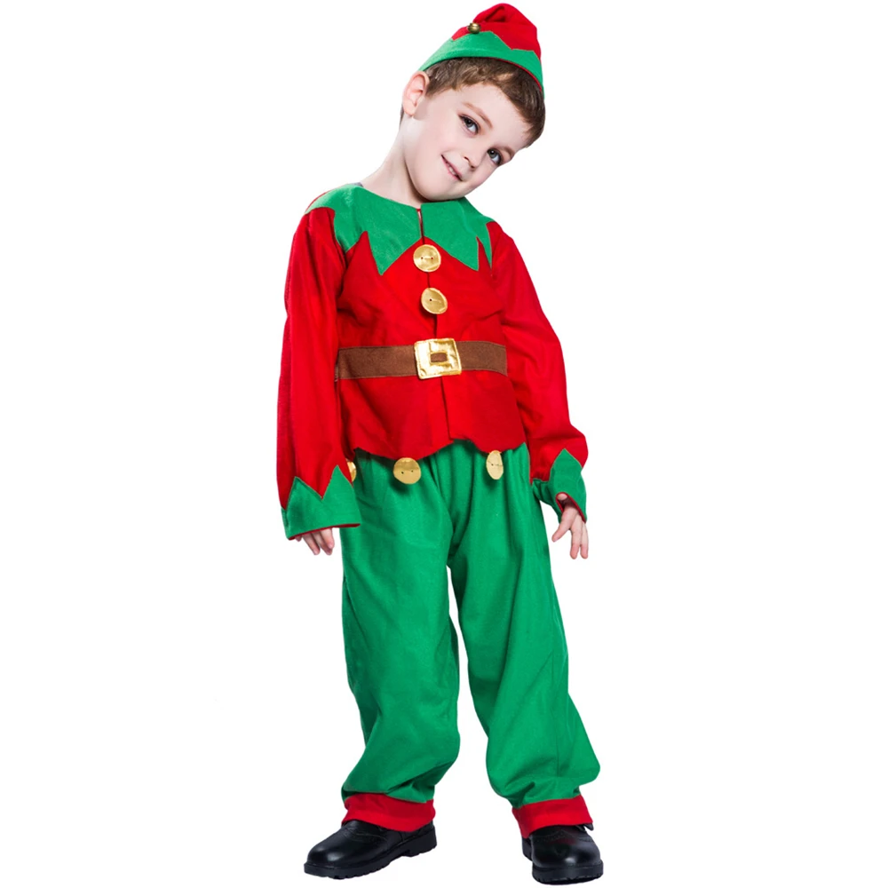 

Christmas Elf Child Boys Cosplay Costume Tops Pants Hat Suit Children's Carnival Party Role-playing Outfits Fancy Dress Up Gift
