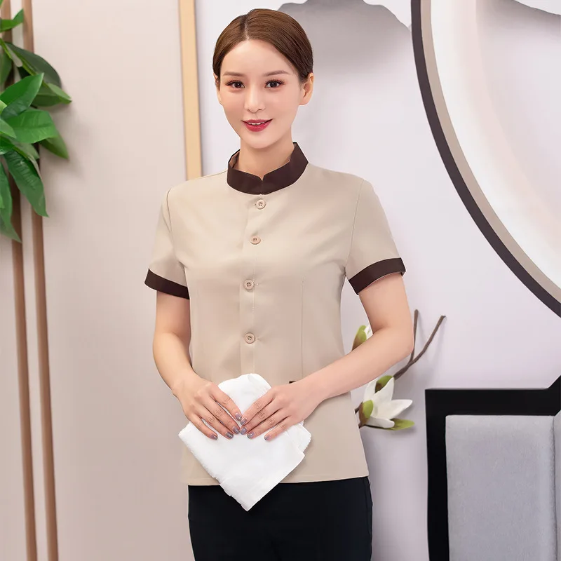 

Cleaning Service Uniform Short Sleeve Summer Hotel Guest Room Hospital Cleaner Aunt Property Cleaning Overalls Women's Suit Thin