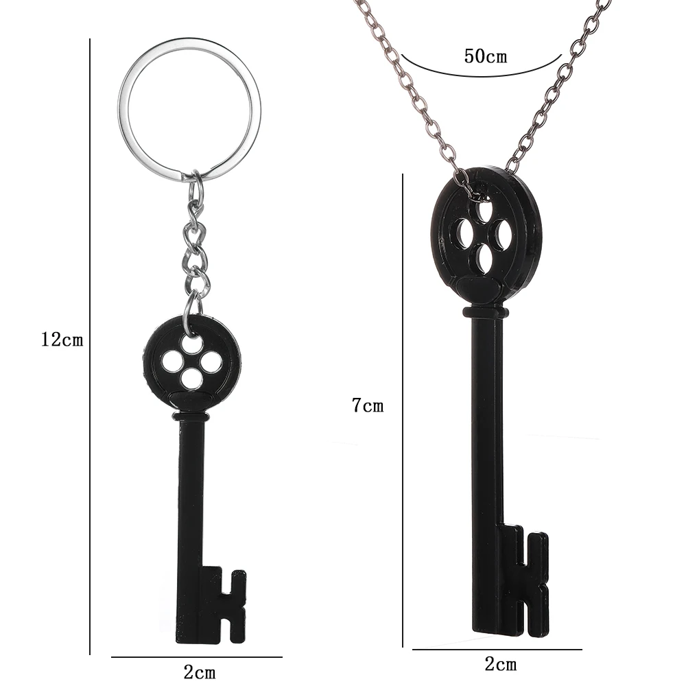 Movie Coraline Keychain Halloween Metal Coraline Key Skeleton Props Neil Gaiman Retro Black Treasure Chest Key Necklace