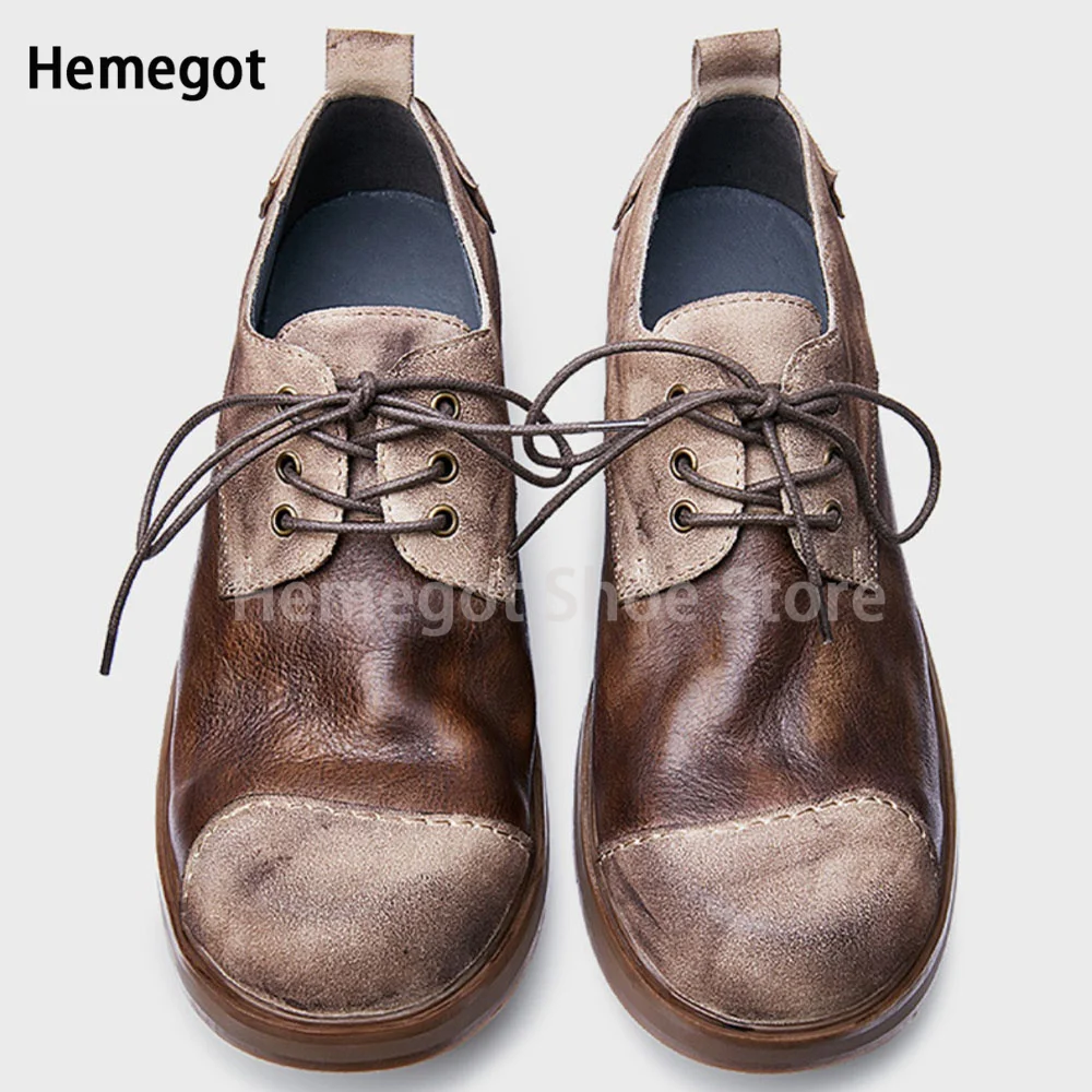 Vintage Thick Sole Shoes for Men Leather Handmade Shoes Retro Style Japanese Design Retro Shoes British Style Lace Up Work Shoes