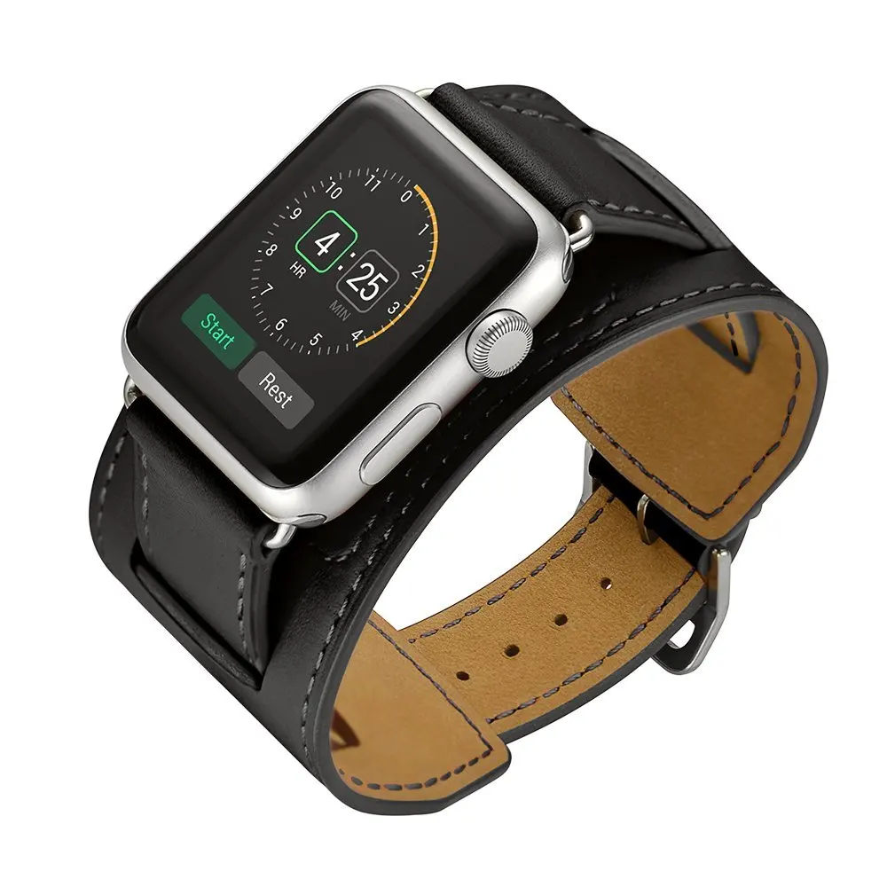 Cuff bracelet for Apple watch band 44mm 45mm 40mm 49mm 41mm 42mm 38mm Leather watchband iwatch series 9 8 7 5 se 6 ultra 2 strap