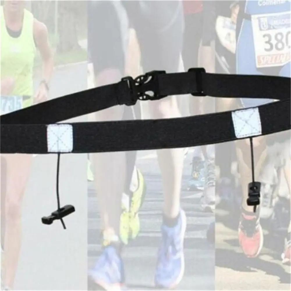 Gel Holder Marathon Race Number Belt Waist Pack Reflective Tape Running Number Belt Black Cloth Belt Triathlon Waist Belt