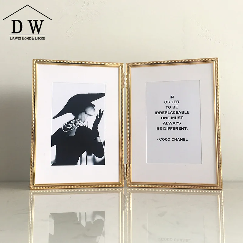 Nordic Exquisite Thin-edge Folding Metal Photo Frame Setting Table 5/6/7/8/10 Inches Two-link Iron Plating