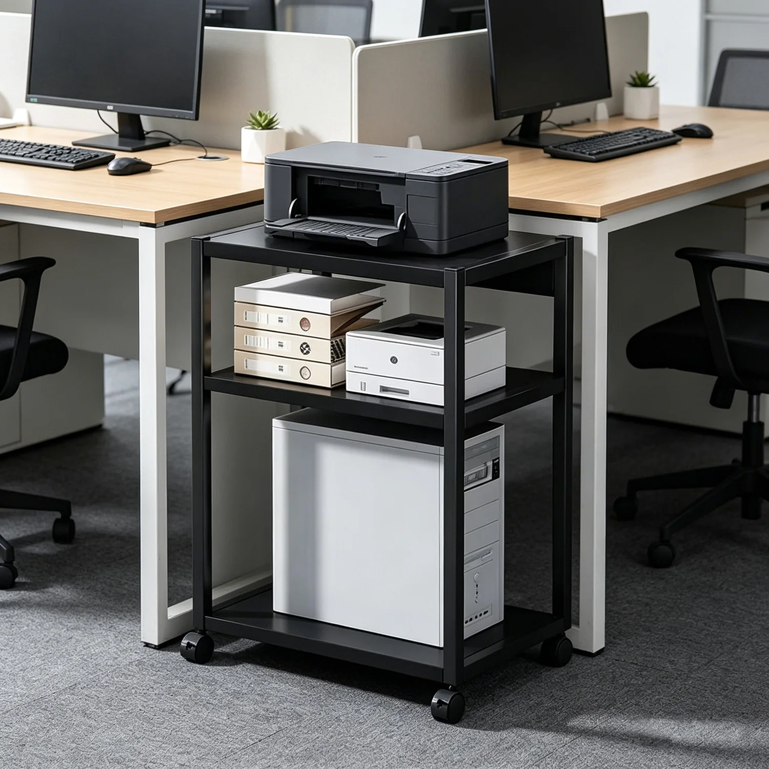 Soporte Móvil para CPU de 2/3 Niveles con Ruedas, Altura Ajustable, Soporte para Torre de Computadora, Carrito para Impresora, Organizador de Almacenamiento Debajo del Escritorio