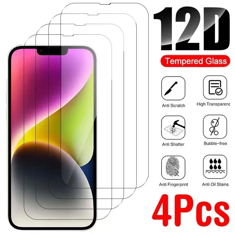 4PCS Tempered Glass For IPhone 15 14 13 12 11 Pro Max X XS XR XS MAX 14 15 Plus Screen Protector For iPhone 14 15 Pro Max Glass