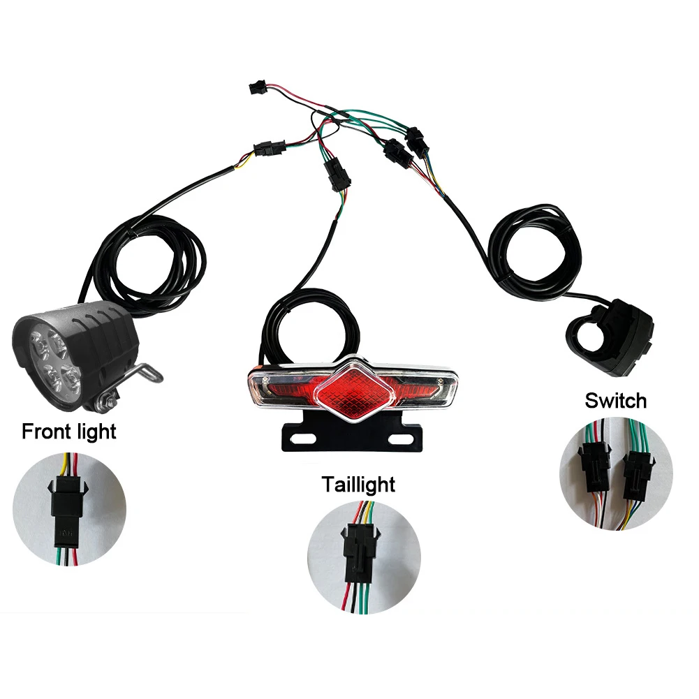 Electric Bike Front Light Rear Light DK336 Switch Cable Bicycle LED Light Set Electric Bicycle Accessories