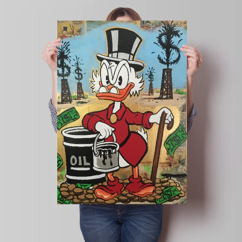 MINISO Disney Donald Duck Graffiti Art Love Money Paintings Print on Canvas Posters and Prints Street Wall Decor PicturesCuadros