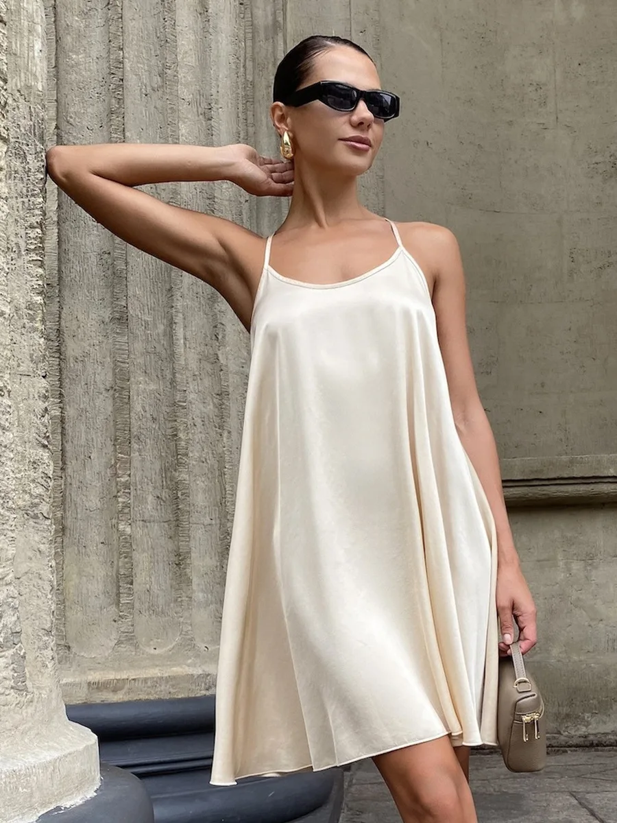 Bornladies サテンバックレスミニワンピース アプリコット L 特別割引