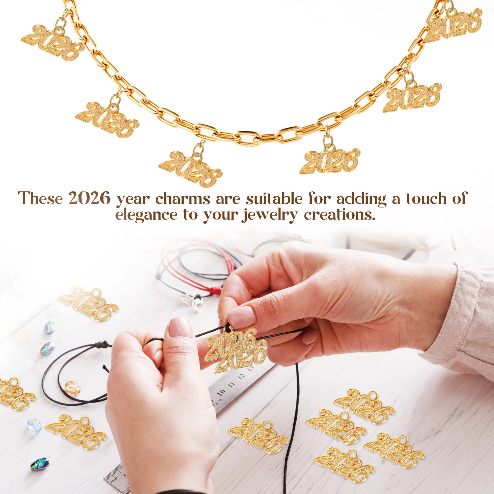 50 Uds. De dijes de aleación, fabricación de joyería de colgantes de 2026 años, collar, pulsera, pendientes, llaveros, dijes artesanales para hacer pulseras