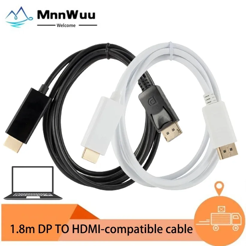 MnnWuu-cable convertidor adaptador compatible con Displayport a HDMI, 1080P, 1,8 M, para ordenador portátil, proyector, TV, DP a HDMI