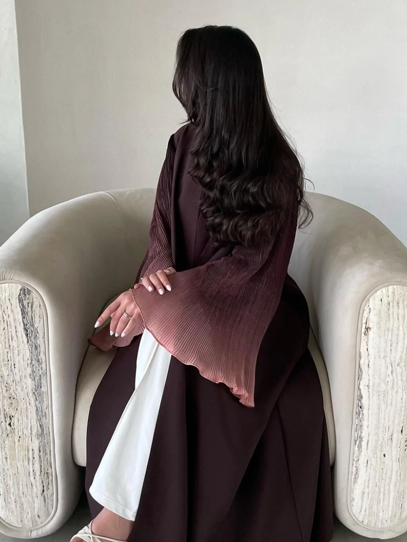 Abaya musulman d'âge moyen manches évasées décontracté arabe plissé ouvert devant Abayas turquie caftans femmes Jilbabs robes Maxi islamiques