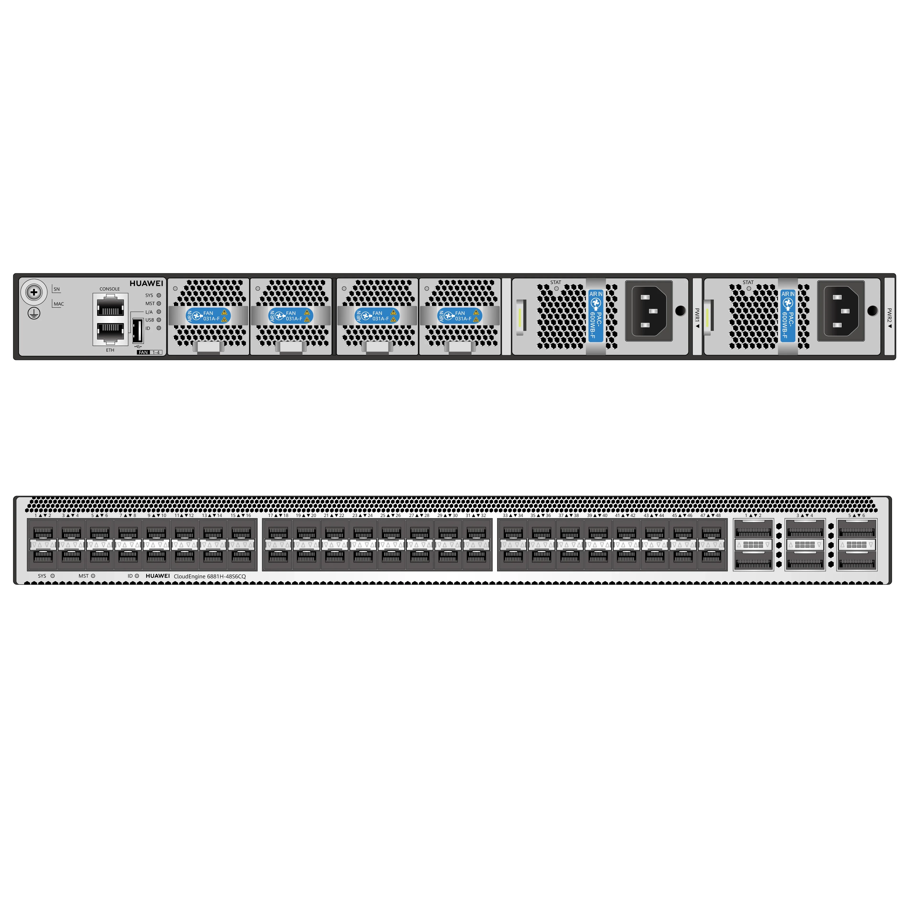 Huaweis Switch 6*100G QSFP28، 48*10GE SFP+، CE6881-48S6CQ-F مفاتيح رف الشبكة لمركز البيانات