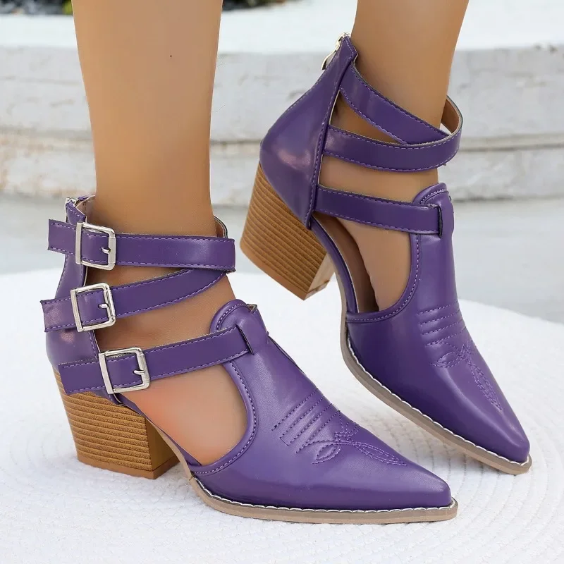 Women's Sandalssummer New High Heels Pointed Cowhide Buckle Bag Heel Sandals Fashion Comfortable Innovative Height-raising Shoes