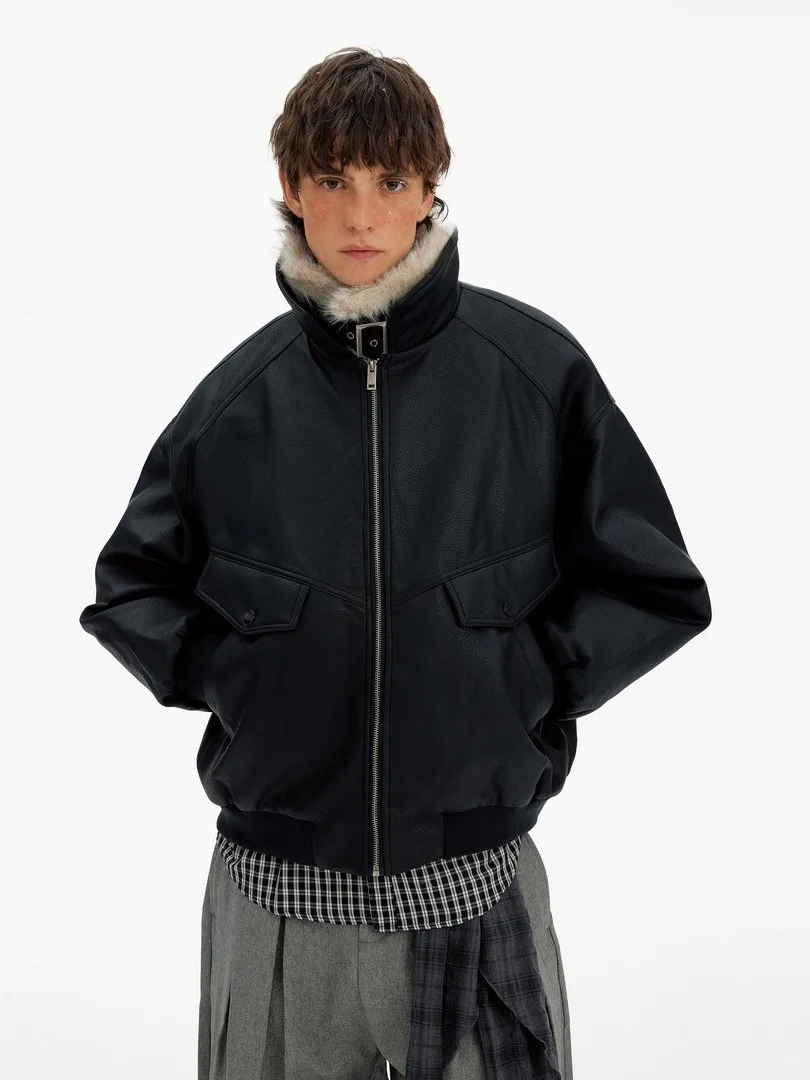 

Мужская куртка в американском ретро-стиле из искусственной кожи и хлопка с меховым воротником, теплая верхняя одежда для зимы, повседневная.