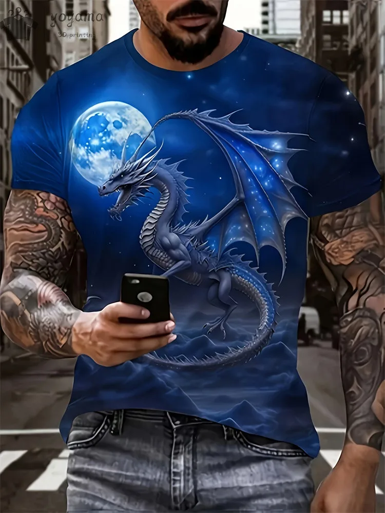 Fashion Personality Men T-Shirt Dragon Pattern 3D Printed Harajuku Street Short Sleeve O Neck T Shirts Oversized Tee Casual Tops