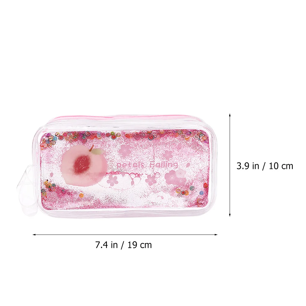 

1pc Pvc Pen Bag Shiny Quicksand Design Portable Pencil Case Stationery Bag Peach Shape Durable Stationery Organizer For School