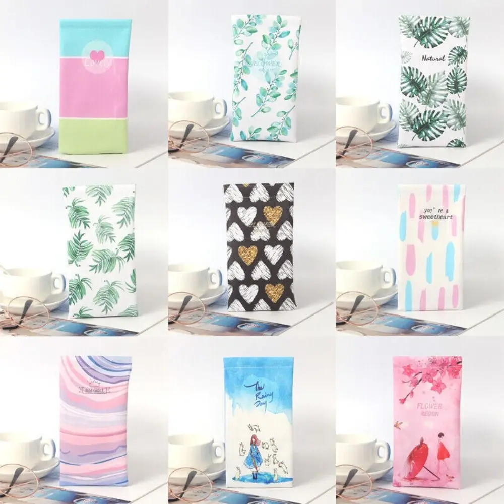 Creative PU Leather Glasses Bag Floral Print Soft Storage Pouch Anti Pressure Glasses Protective Cover Women