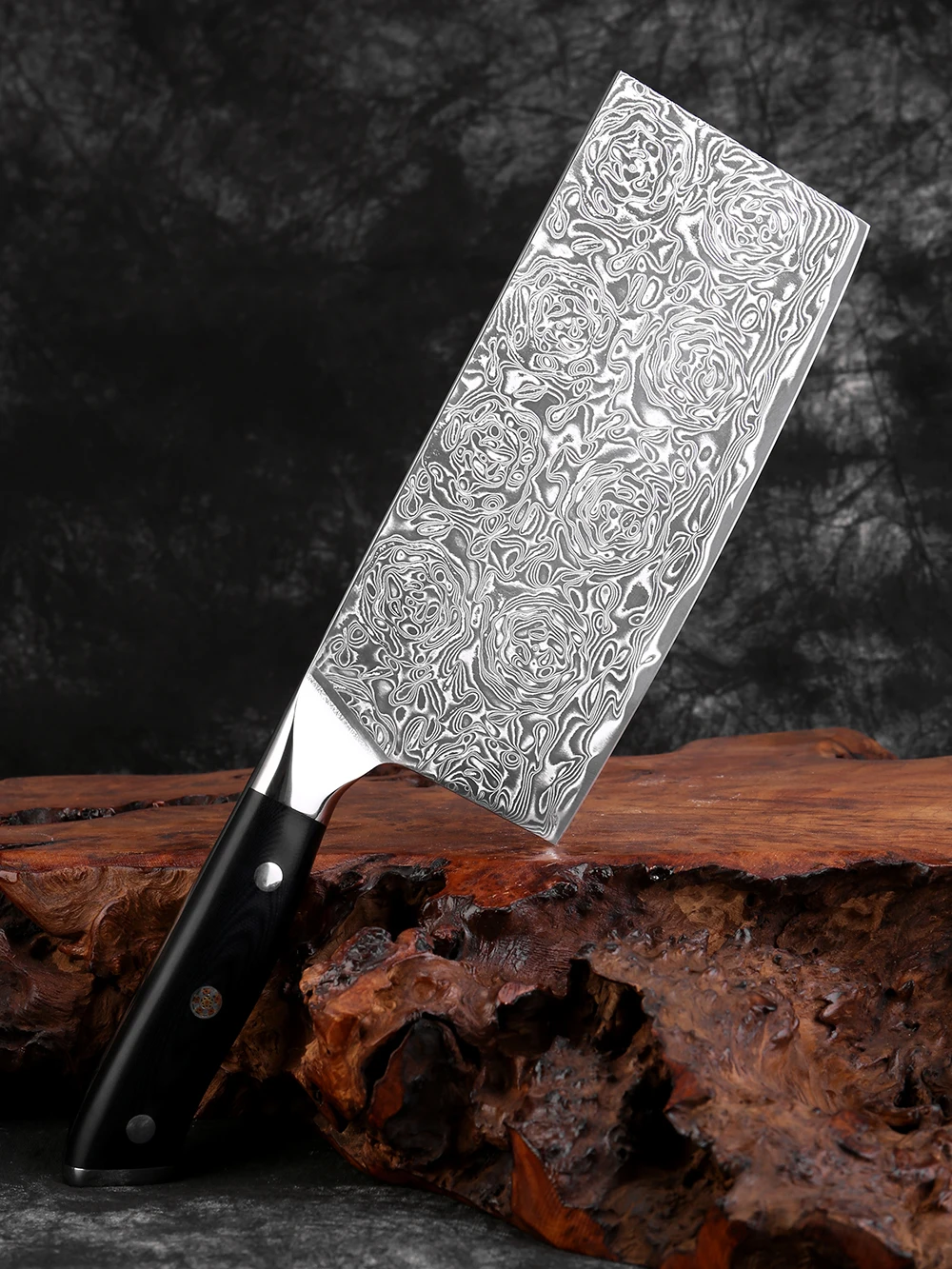 

67 Layer Damascus Steel Cleaver Knife Household Kitchen Chinese Chef's Knife Vegetable and Meat Cutting Knife Black G10 Handle