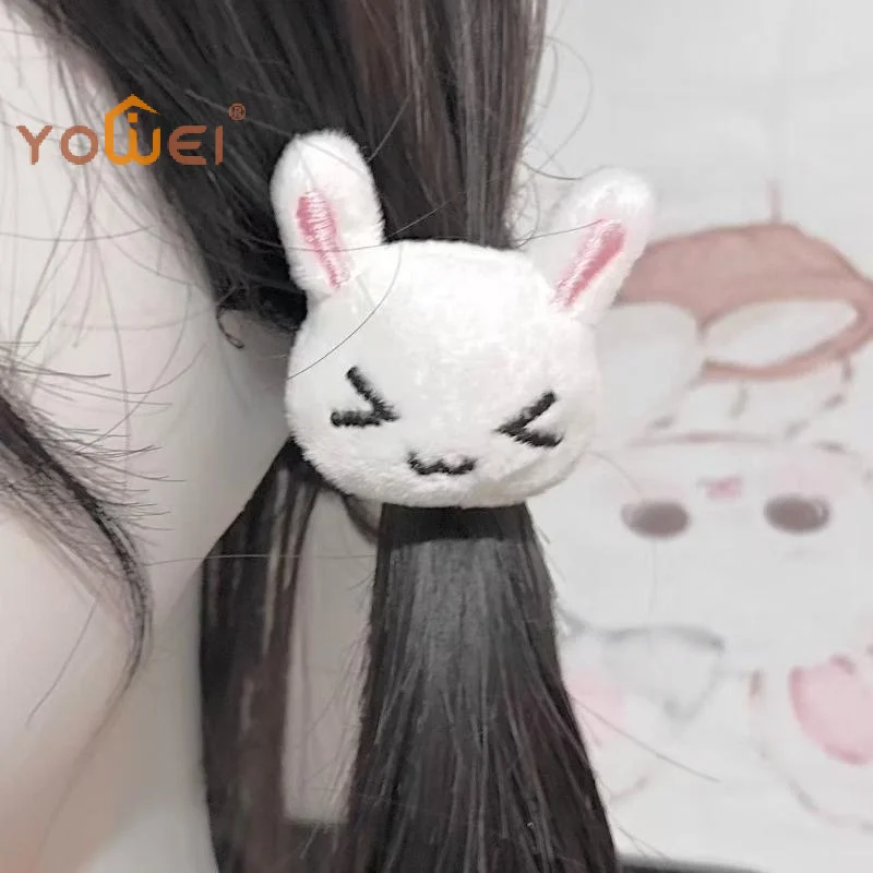 Latest 1/2Pcs Cute Plush Bunny Rabbit Hair Tie Hairband For Lolita Girls Students Ponytail Hair Rope Hair Accessories Jewelry