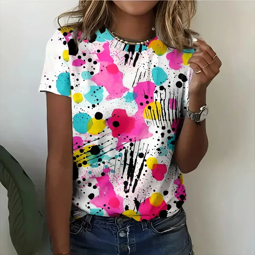 

Abstract Graffiti Neon 3D Print T-Shirts Women's Casual O-Neck T Shirt Short Sleeve Harajuku Top Y2k Casual Tees Female Clothing