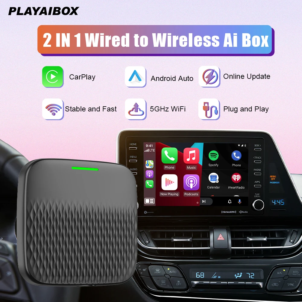 Smart Android Auto Carplay 2 In 1 Ai Box Plug And Play For Volvo Chevrolet Ford GMC Haval Kia Maxus Mazda MG Porsche Toyota VW