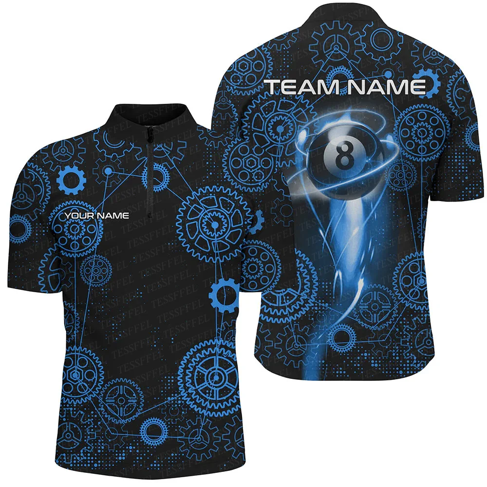 Custom Name Billiards Vintage Skull Flame Gradient Graffiti Colorful Retro 3DPrint Casual Harajuku Zipper Polo Jersey Shirts A1