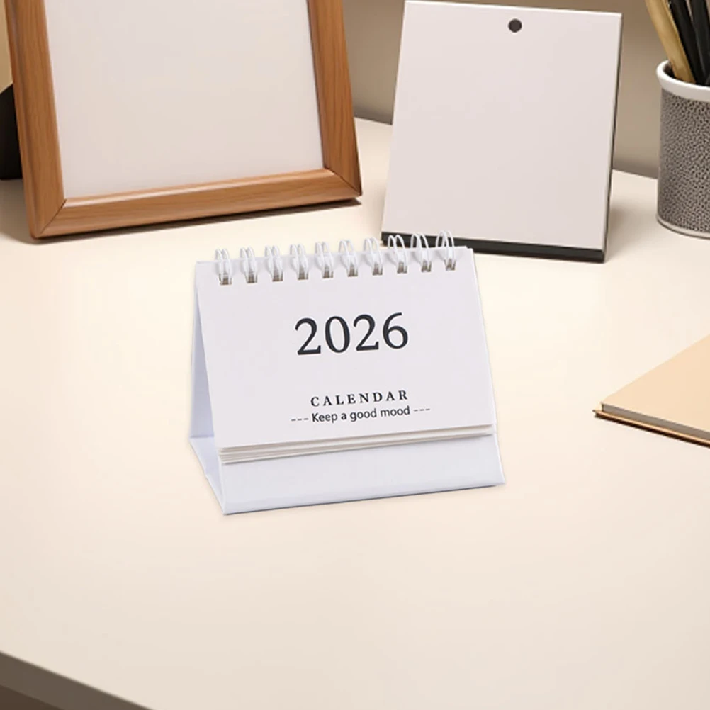 

5pcs Mini Desk 2026 Small Standing Flip Desktop Calendar Monthly Planner For Office Home School Twin-Wire Bound Daily Schedule