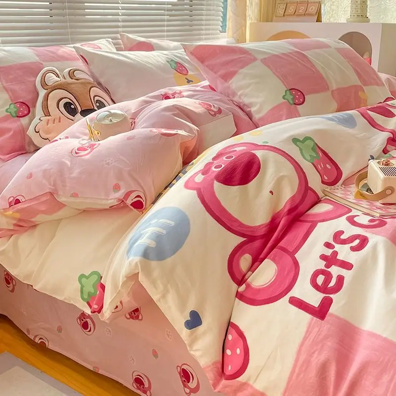 Cute Disney student bed sheet quilt cover three-piece cartoon Donald Duck Daisy Minnie Mickey bedding four-piece home textile gi