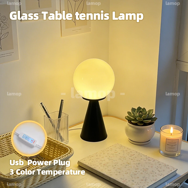 Glass Mellow Glow Round‑Sphere Tapered Base Table Lamp Cream Casual 3 Tone Soft Radiance B&B Vanity Shelf Decor