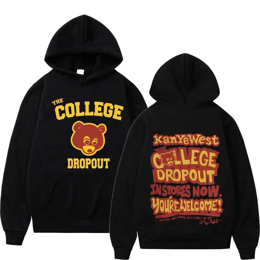 Kanye West College Dropout Hoodie Music Album Double Sided Graphic Sweatshirt Men Women Hip Hop Punk Rock Rap Hoodies Streetwear