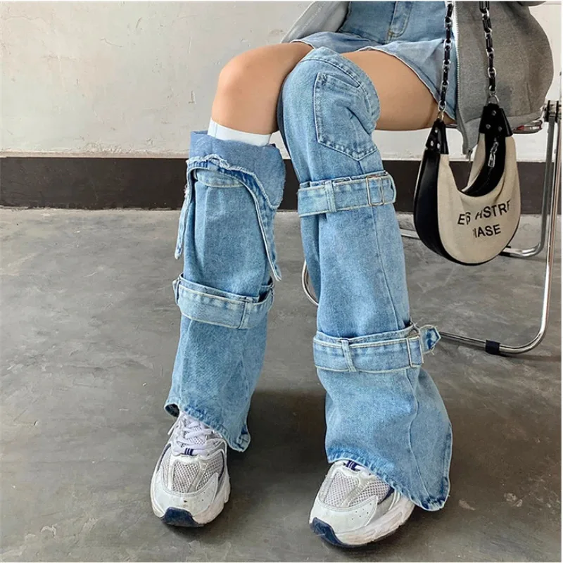 

Punk Leg Warmers Women Winter Japanese Harajuku Patchwork Lace-Up Boot Cover Female Y2K Goth Sock Cover