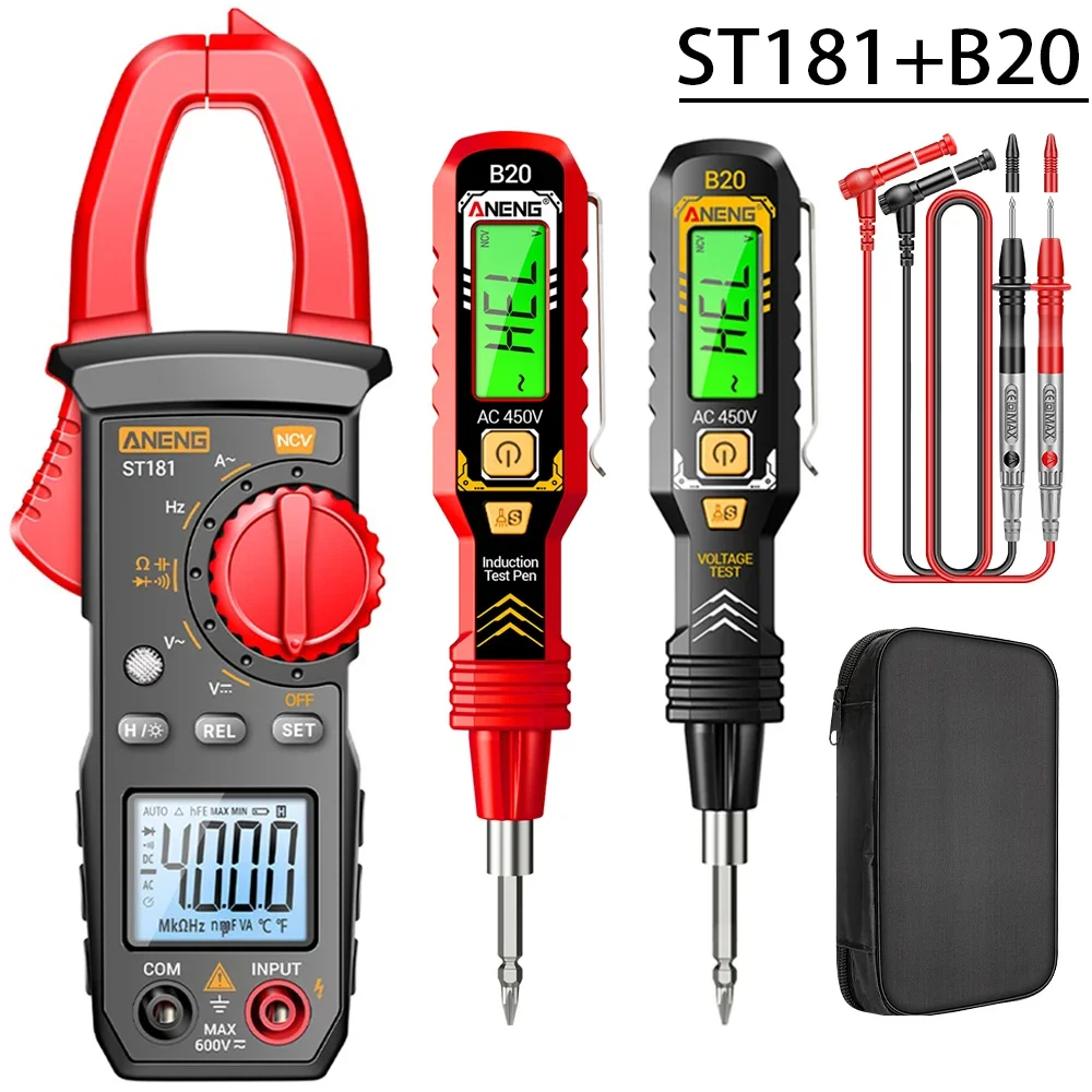 

ST181+B20 Electrician Clamp Meter Kit ANENG 400A 600V NCV True RMS +12-1000V Dual-Head Screwdriver Voltage Tester Set Tools