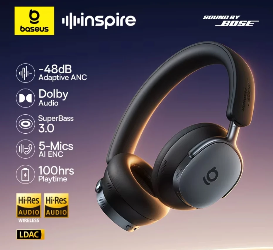 Беспроводные наушники Inspire XH1 Sound от Bose с Bluetooth 6.1, адаптивным шумоподавлением 48 дБ, Hi-Res LDAC, 100 часов работы