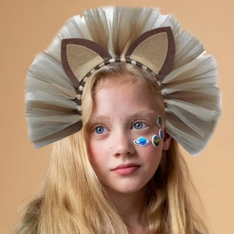 Funny Party Lion Ears Headband Realistic Lion Costume for Adults and Children Lion Tulle Headband Dress Up Party