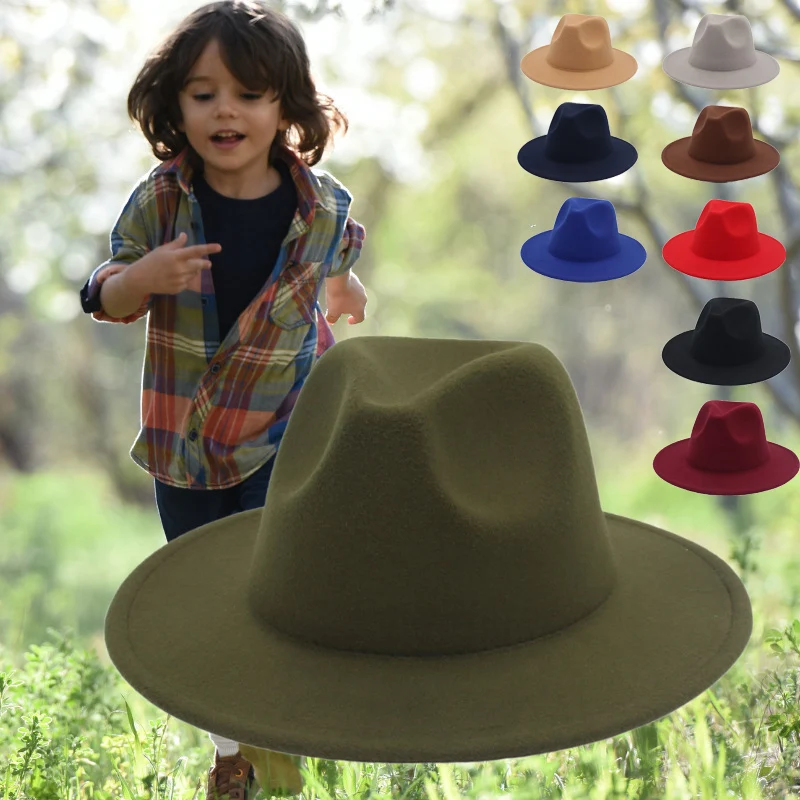 

Classic Children's Fedora Hats Small head Gentleman Jazz Hat For Kids Retro Church Wide Brim Dress Performance Girls Boys Hat