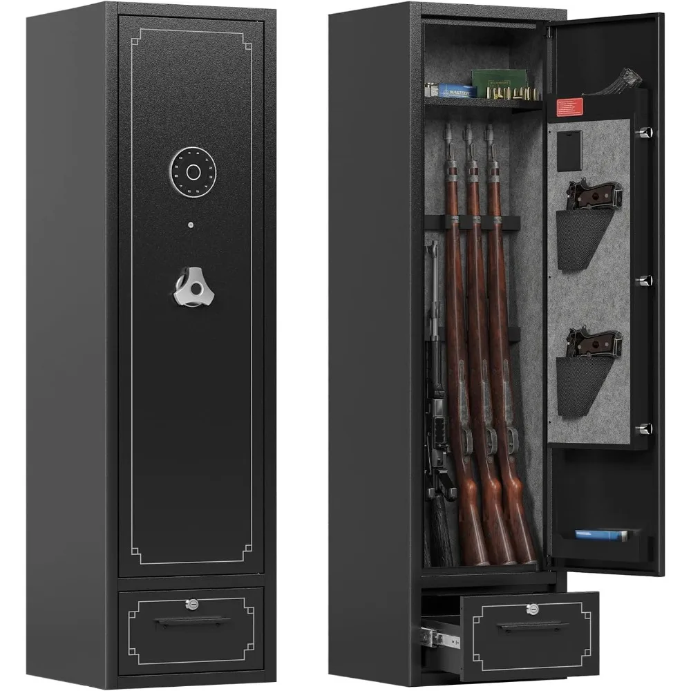 

5-6 Gun Safe, Gun Safe for Rifles and Pistols, Rifle Safe, Electronic Gun Cabinet with Drawer, Safes & Cabinets