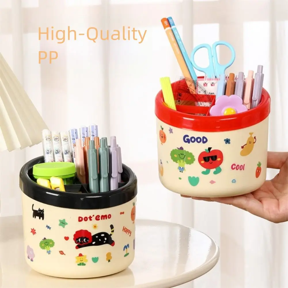 Cartoon Pen Holder Dopamine Large Capacity Stationery Storage Box with Sticker Multi Grid Makeup Brush Organizer