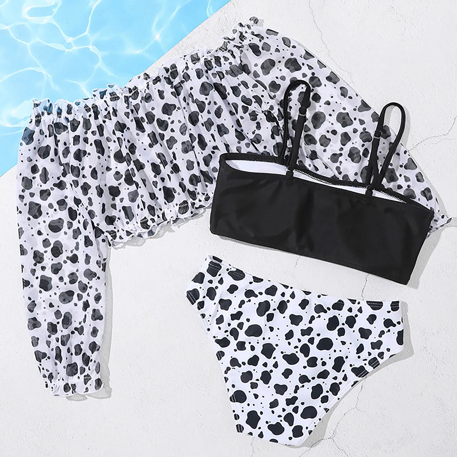الفتيات ليوبارد طباعة ملابس السباحة بيكيني مجموعة طويلة الأكمام ملابس الصيف عطلة الشاطئ المايوه حمام سباحة حزب حلي