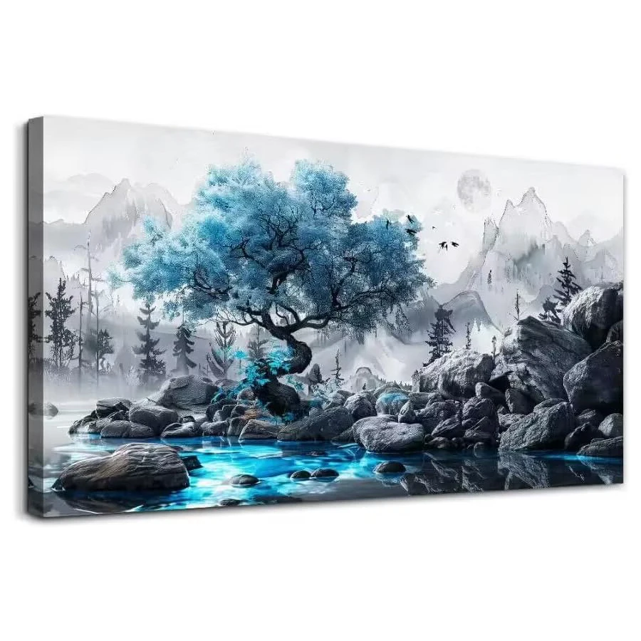 עץ כחול של החיים יהלום ציור צלב אבן נהר יהלום רקמה מסקרה מופשטת ציור צבע מלא מקדחה