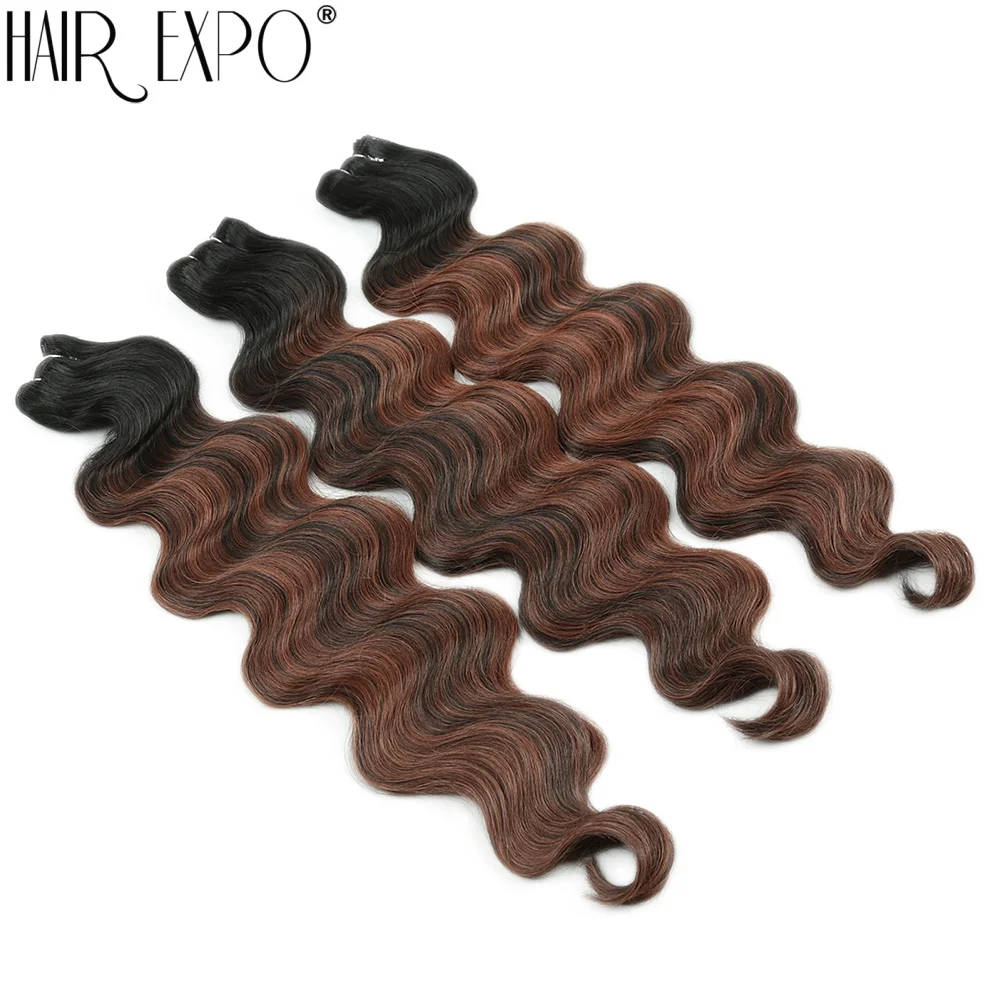 Body Wave Haarbündel 24 Zoll Piano Blonde Natürliche Synthetische Haarverlängerungen Ombre Dicker Pferdeschwanz Lockiges Haar zum Weben für Frauen – Detail 13