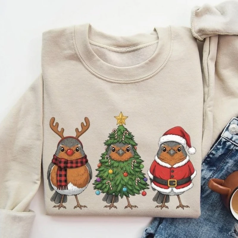 Robin pássaro natal outono e inverno moletom santa pássaro observação adulto presentes de natal manga longa manter quente combinando hoodies