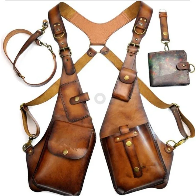 

New European Retro Leather Crossbody Bag for Men Women Outdoor Casual Phone Purse
