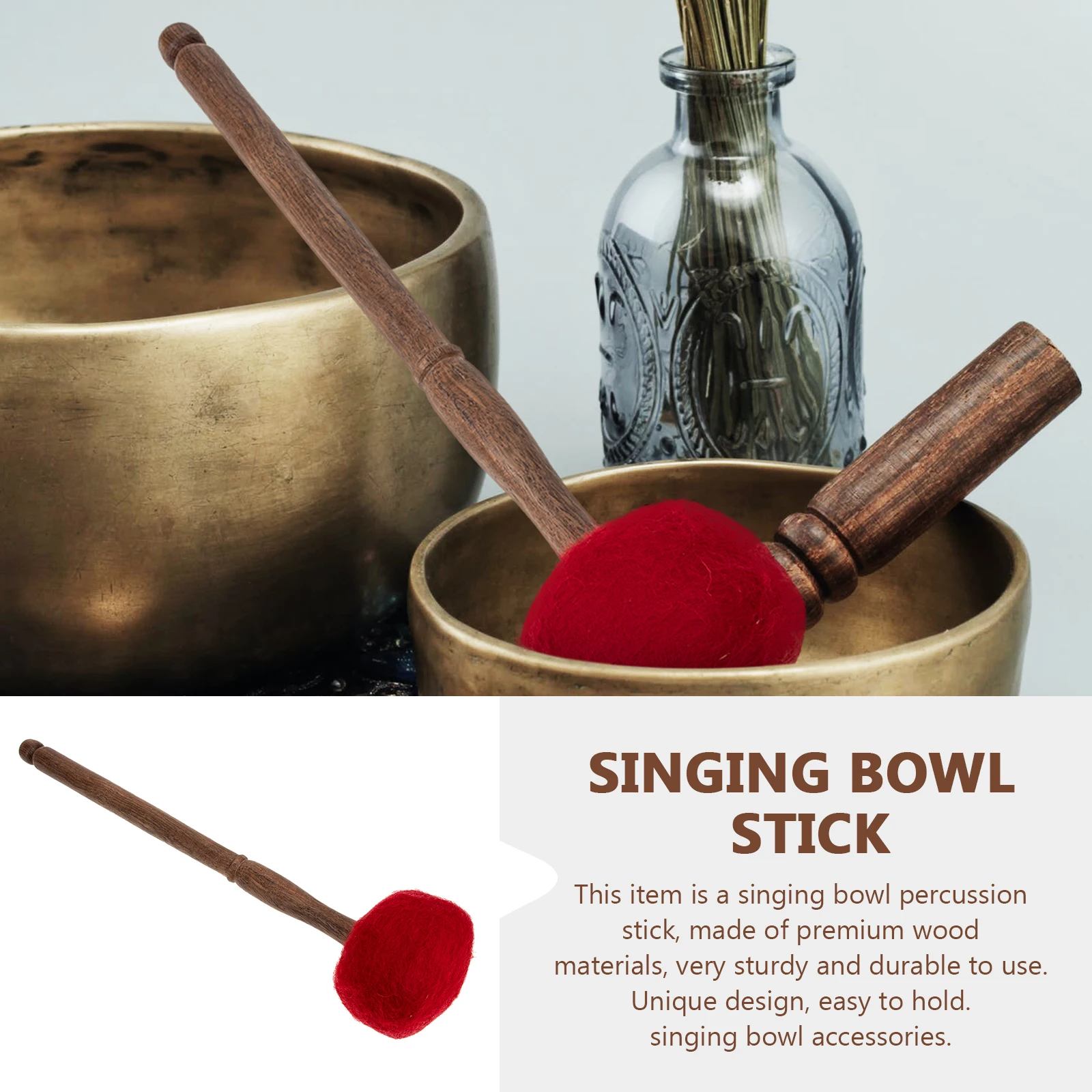 

Felt Wood Mallet Sound Bowl Singing Instrument Parts Accessory Portable Meditation Tool Wooden Stick Gong Bowl Rod Calming