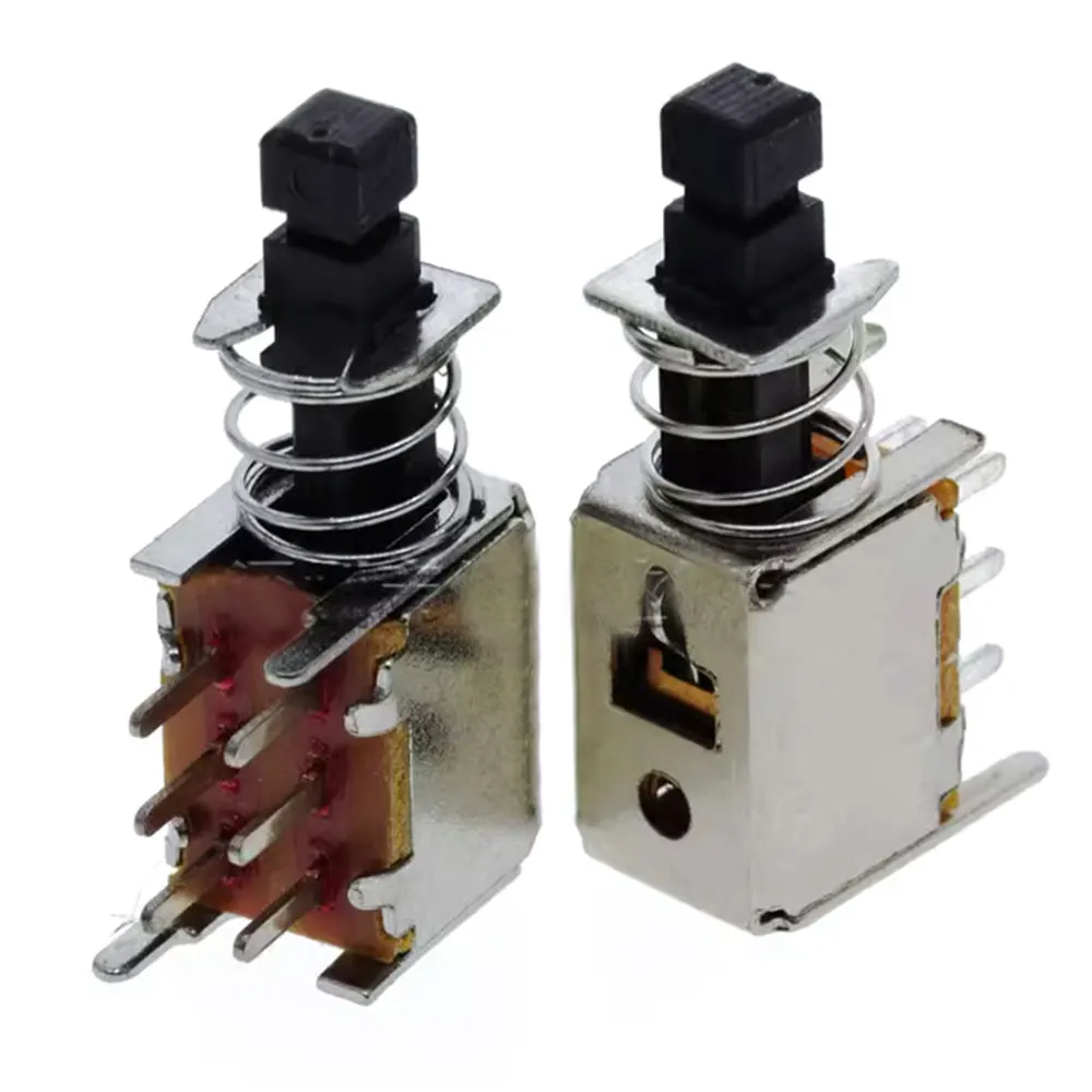10PCS 6/12Pin PS42F42 Right Angle PCB Latching Push Button Switch  DPDT Double Pole Self/No-Locking Key Power Switches