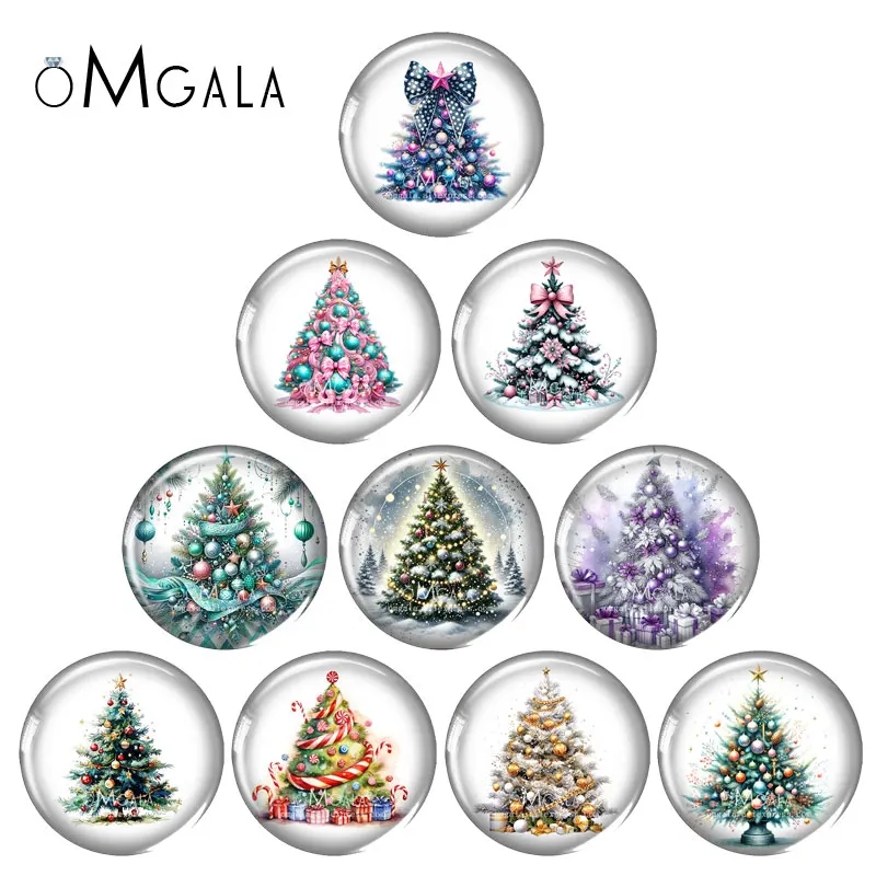 

Акварельные рождественские елочные подарки, художественные картины 12 мм/18 мм/20 мм/25 мм, круглые фото, стеклянный кабошон, демо, плоская задняя часть, изготовление выводов