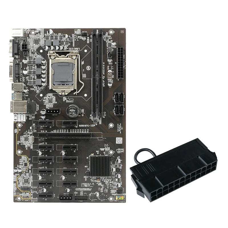 

B250 BTC Mining Motherboard 12 PCIE Graphics Card Slot LGA 1151 DDR4 16G RAM SATA3.0 USB3.0 With 24Pin Power Starter