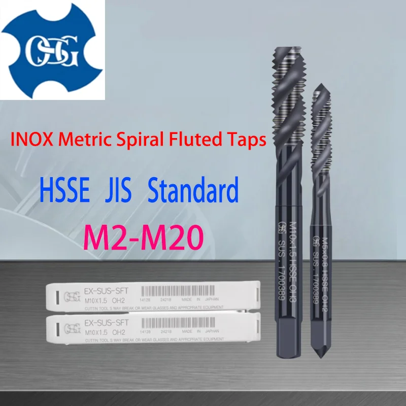 1 قطعة اليابان OSG JIS القياسية HSSE INOX متري دوامة وأشار الصنابير آلة المسمار الموضوع الصنابير للصلب M2M3M4M5M6M8M10m12-M20