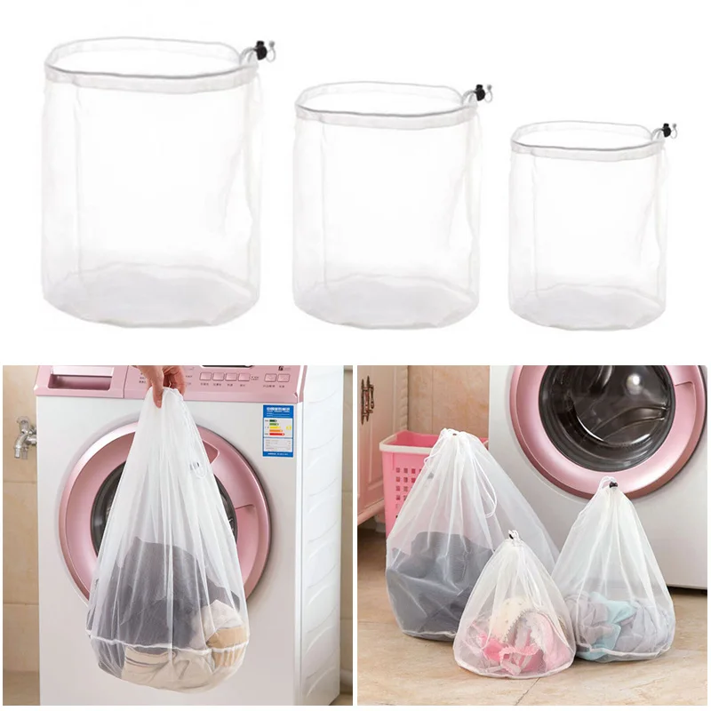 S/M/L 3 Size Laundry Bag Thicken Fine Lines Drawstring Fine Mesh Bags Mesh Bra Underwear Protective Bags Laundry Storage